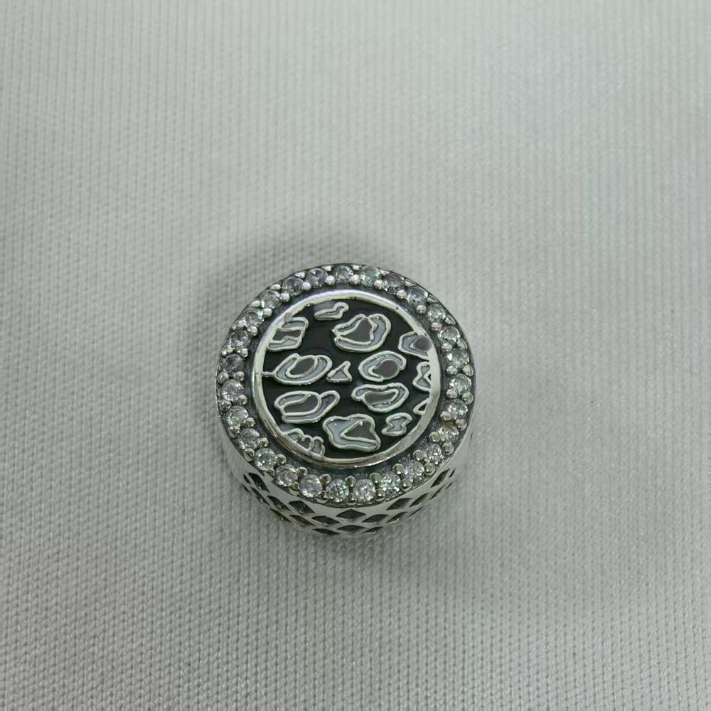 Pandora Black Leopard Print String Charm Pendant, S925 Silver Jewelry